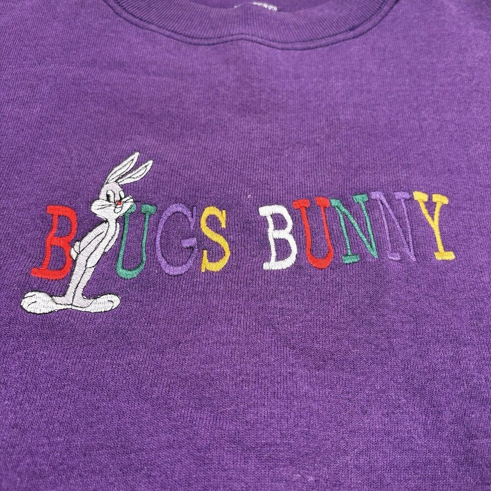 Vintage Bugs Bunny Looney Tunes Sweatshirt Purple Womens XL Embroidered Warner‎ - Picture 2 of 9